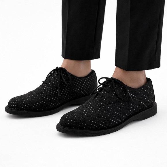 Dr. Martens Shoes - VTG Dr. Martens Polka Dot Oxford Shoes – Black Canvas Lace-Up Classic Punk Style